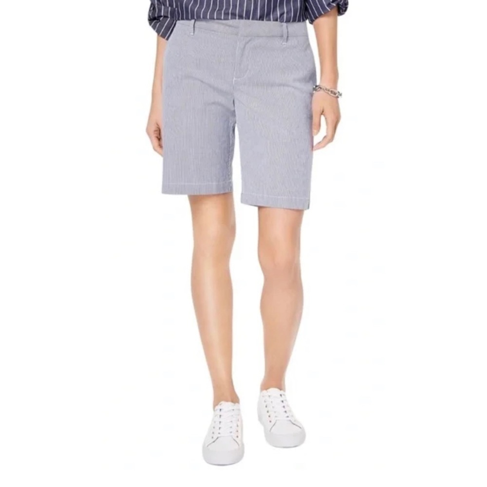 Tommy Hilfiger Striped Chino Shorts Cotton Blend Pockets Blue White Size 8